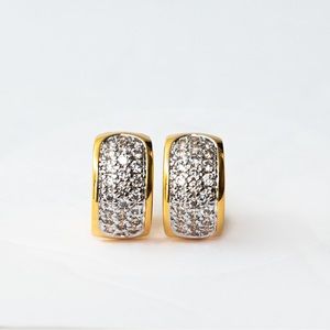 Huggie hoop earrings gold tone earrings pave CZ by Brilliante